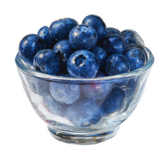 Title: Small Glass Bowl Filled with Fresh Blueberries on Transparent Background

