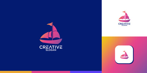 abstract sailboat gradient logo design vector