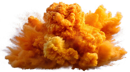 Explosive orange cloud burst isolated on white background