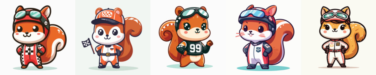 cute squirrel vector in racer costume