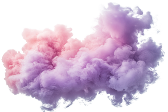 Stunning Pink and Purple Cloud-like Smoke Art . Transparent background PNG