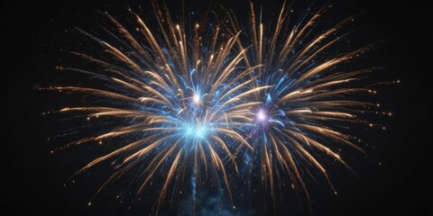 Fototapeta premium Vibrant blue fireworks explosion, isolated on black, stellar backdrop , magical, isolatedfireworks, nightsky