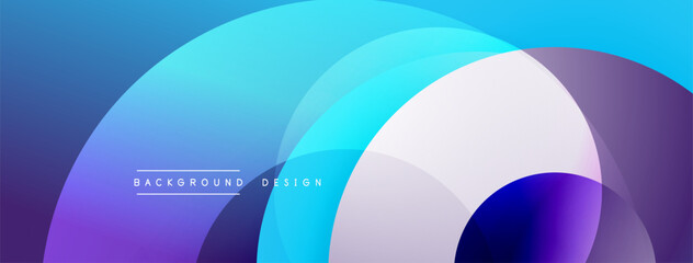 Abstract background features overlapping circles. Colors blend from purple, blue, white creating dynamic visual effect. Text reads background design.