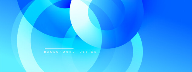 Abstract blue circles overlap creating dynamic visual effect. Gradient shades enhance depth, modern design element.
