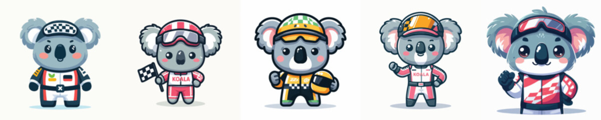 cute koala vector in racer costume