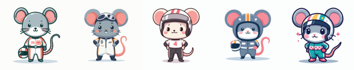cute mouse vector in racer costume