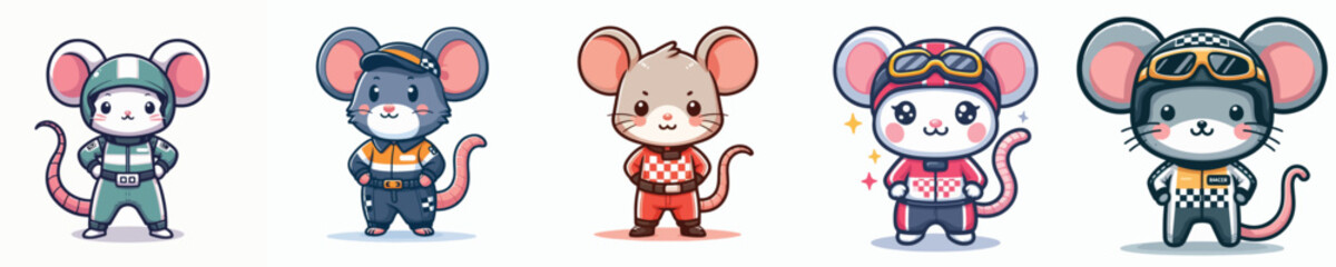 Fototapeta premium cute mouse vector in racer costume