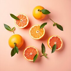 Vibrant Citrus Harmony: Orange Grapefruits and Basil on Blush Pink