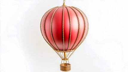 Decorative red hot air balloon with detailed wicker basket and elegant golden structure displaying artistry