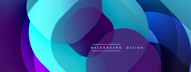 Abstract background features overlapping circles, vibrant blues, purples, gradients. Modern design element for digital projects.