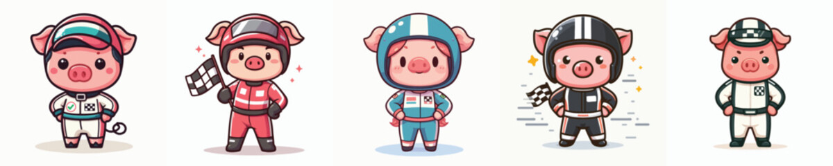 cute pig vector in racer costume