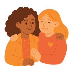 Two smiling girls with arms around each other, symbolizing friendship, unity, and emotional support.