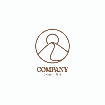 Elegant Minimalist Logo Design Featuring a Sun Setting Over a Mountain Landscape in a Circular Frame Perfect for Branding and Company Identity