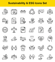 Fototapeta premium Comprehensive Sustainability and ESG Icon Set Environmental, Social, and Governance Line Art