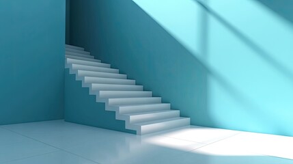Fototapeta premium Modern staircase design in a light teal room.