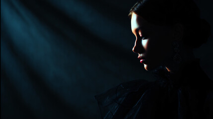 Side view portrait of an elegant young woman in black. Fashion, youth culture, self-expression, beauty