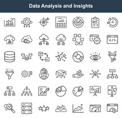 Data Analysis and Business Intelligence Outline Icons for Reporting, Analytics, and Strategic Insights