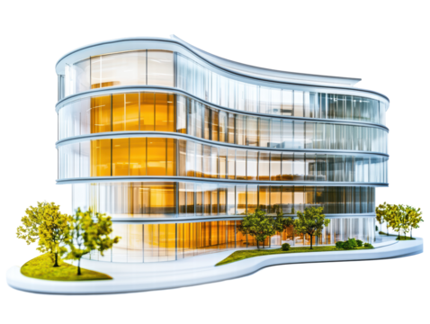 Isolated Modern Curved Office Building