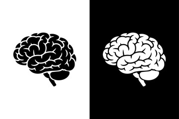 Human Brain Vector Logo Flat Silhouette in Black on White Background.