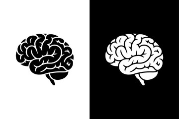 Brain Silhouette Vector  Simple Black and White Neuroscience Icon.