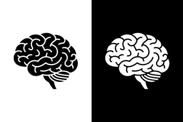 Black Brain Vector Icon Clean Silhouette on White Background.