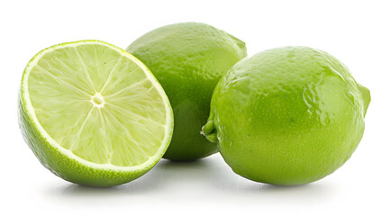 Two fresh green limes with one sliced in half isolat 1721158911 2