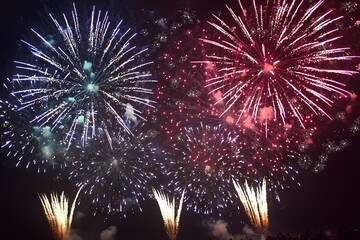 Stunning Fireworks Display Night Sky Celebration Festive Pyrotechnics Explosive Colors Bright Lights Holiday Spectacle