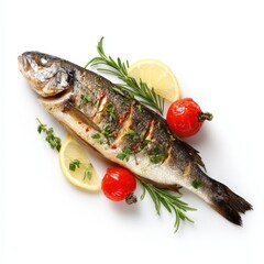 Grilled Sea Bass with Herbs Lemon and Tomatoes Delicious Mediterranean Cuisine Dish