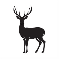 Silhouette of deer with antlers isolated on white background, wildlife animal vector illustration.