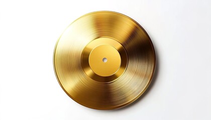A golden vinyl record on a white background.