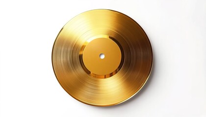 A golden vinyl record on a white background.