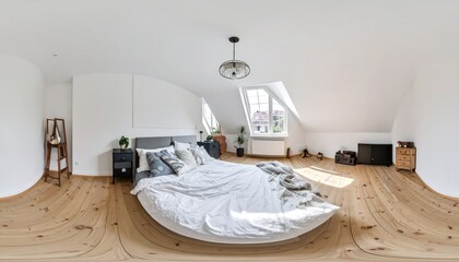 360 panorama view in bedroom loft room