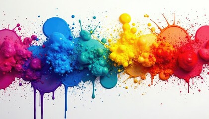 Abstract colorful paint splatters on white background, vibrant hues, artistic texture , splash, paint