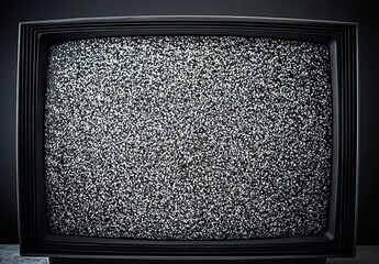 Vintage black-and-white television showing static on dark background.
