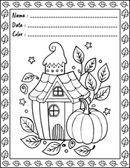 Fototapeta premium Cozy Halloween Christmas Coloring Pages For Kid and adult. High resolution (300 DPI), Ready to print on standard 8.5x11 inch paper With No Bleed, Black and White. Vector illustration AI, EPS, PNG