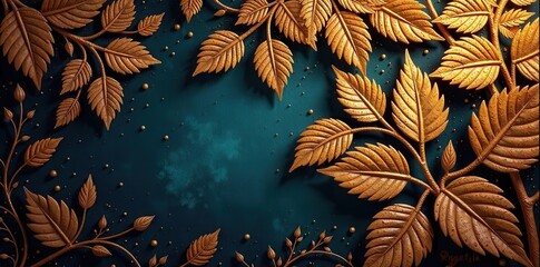 Golden leaf motif, laser-cut decorative element, design, vintage