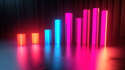 Neon bar graph displays growth