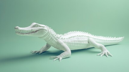 Fototapeta premium White crocodile model on a light green background.