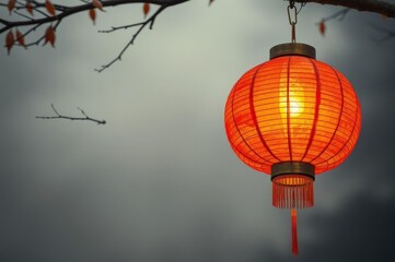 Vintage Lantern Glowing in Autumn