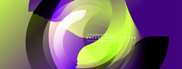 Abstract fluid shapes, vibrant gradients. Purple, green hues blend smoothly. Modern design element, dynamic composition.