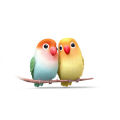 Cute Lovebirds cartoon character 3D white background 