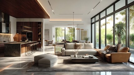 Explore a living area where modern and minimalist sensibilities take center stage, showcased by contemporary design and elegant modern furniture