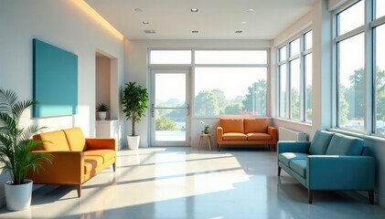 Fototapeta premium A clean and modern doctor's office waiting area , medical supplies, interior design, treatment