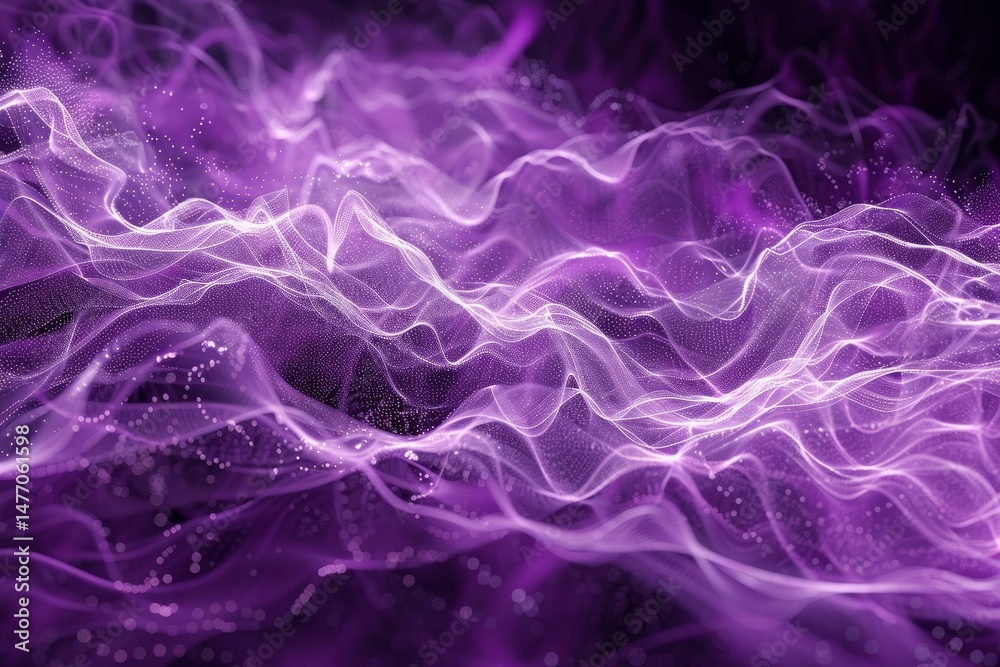 Aufkleber Purple particles flowing and forming a wavy pattern, creating an abstract and dynamic visual