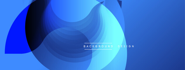 Abstract blue layers create dynamic composition. Smooth gradients suggest depth, modern aesthetic. Minimal text indicates design purpose.