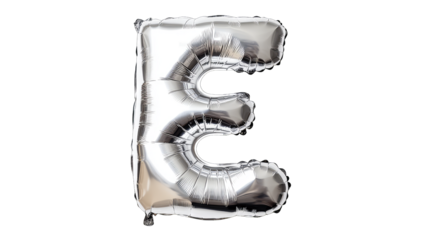 A Silver Letter E Shaped Balloon Isolated On A Transparent Background