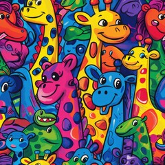 seamless pattern of cartoon clownfish, jellyfish, starfish, and corals, pastel color palette, kawaii style