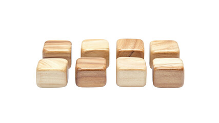 Eight Small Light Brown Wooden Cubes Arranged in Two Rows
