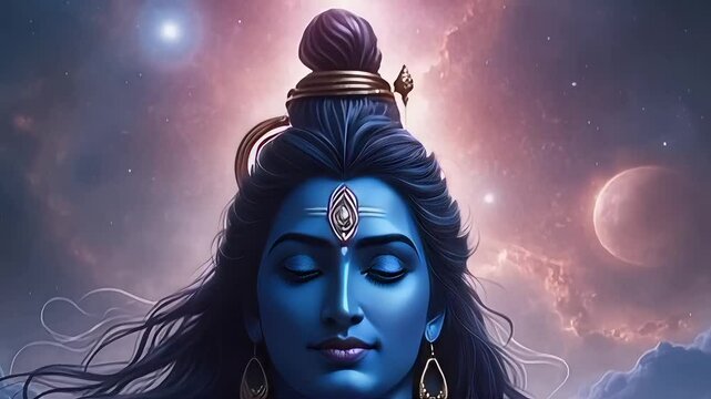 Cosmic Meditation of Lord Shiva Illustration in Stary Night