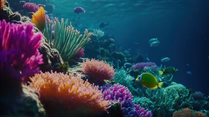 Vibrant coral reef teeming with colorful fish